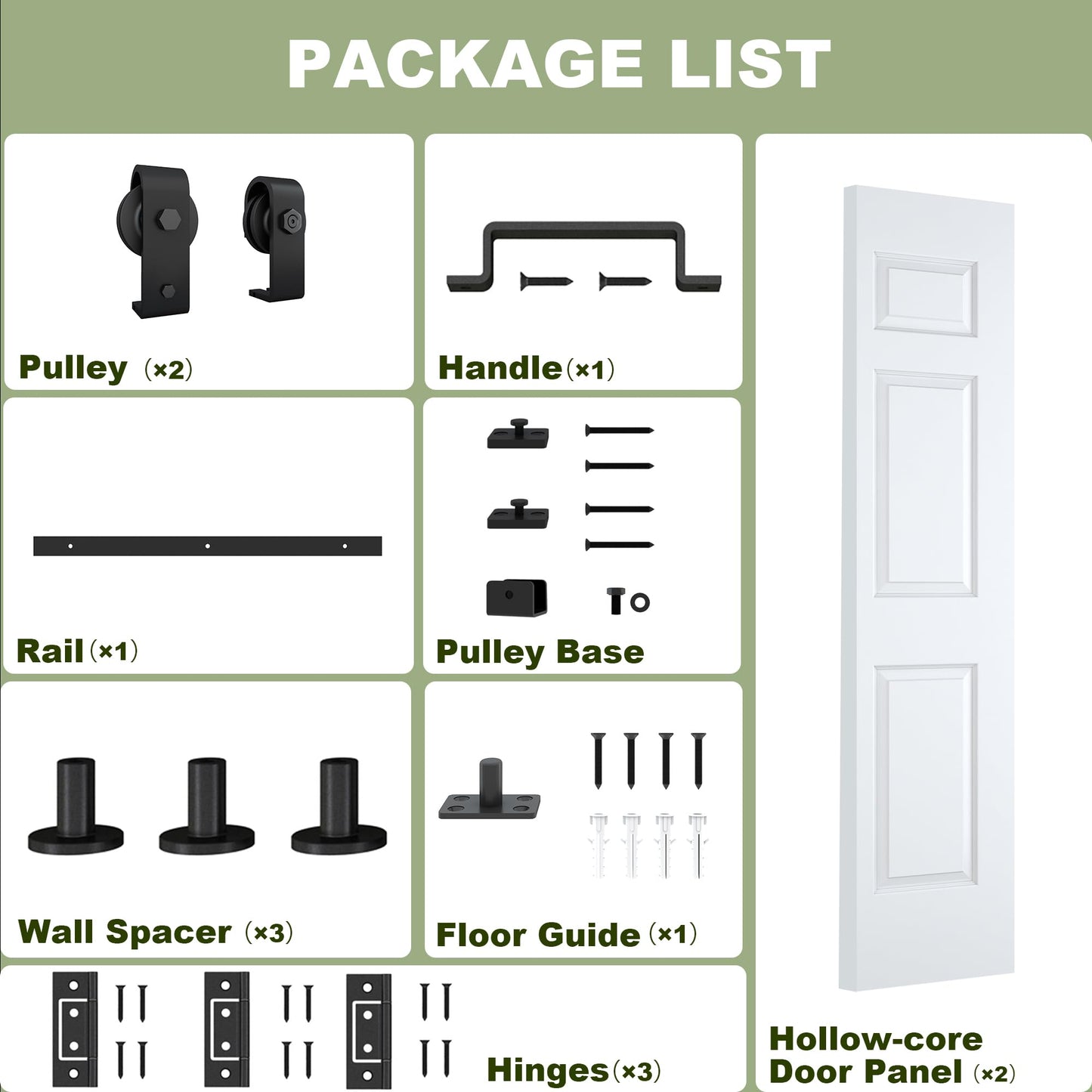 JUBEST 36"x 84" Bifold Barn Door, 6 Panel Bifold Sliding Barn Doors with 3.3FT Hardware Kit Included, Primed Doors Surface, Hollow-core & MDF Molded Panel, Double 18" x 84" Door Panels, DIY Available