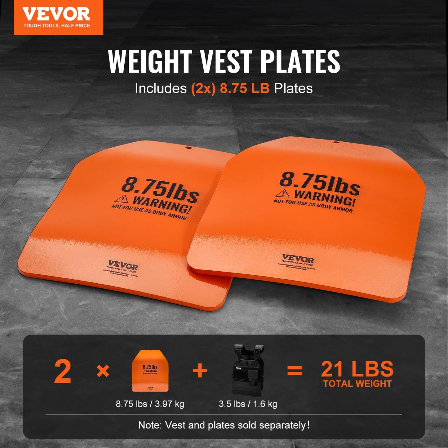 VEVOR Curved Weight Vest Plates, 8.75 LB Pairs, Premium Steel Weighted plates, Contoured Ergonomic Fit – WODs, Additional Weight for Weight Vests, for Strength Training, Running, Heavy Workouts