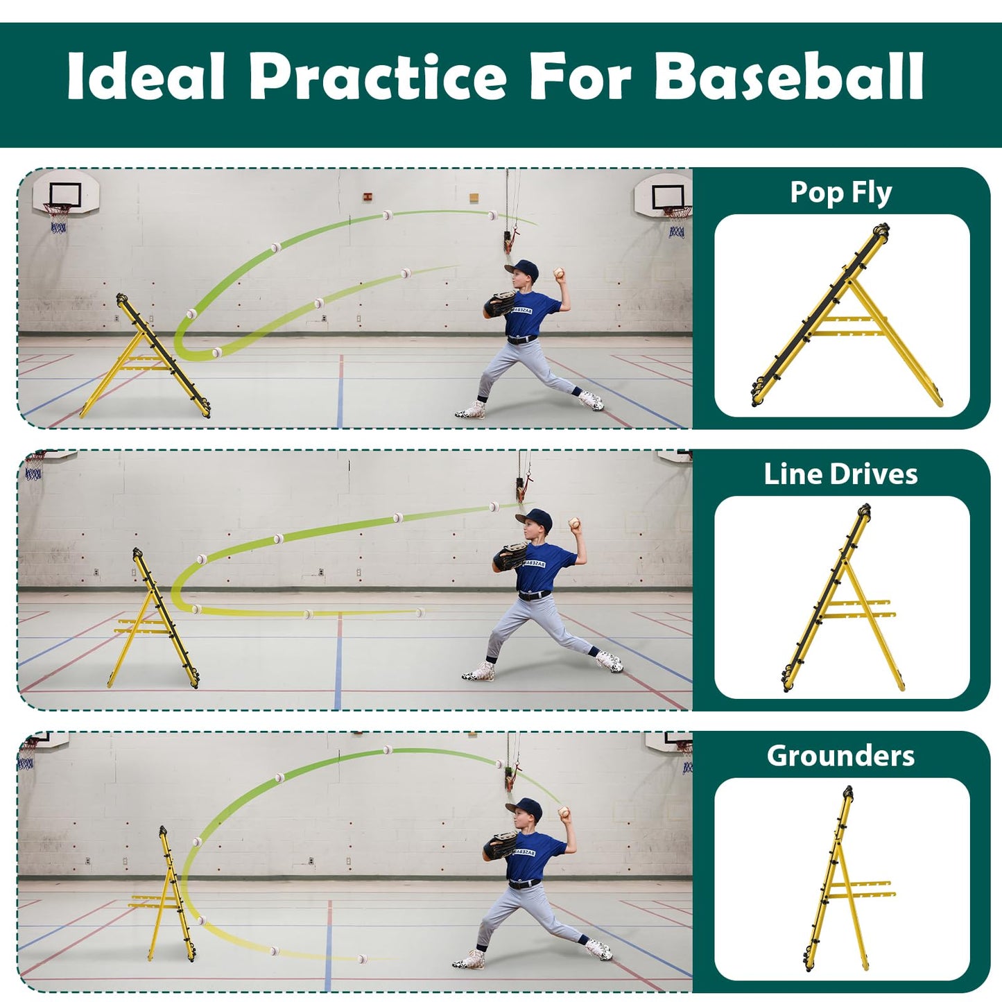 LIANTRAL Baseball Rebounder Net, Adjustable Bounce Back Trainer for Soccer, Volleyball, Softball, Portable Folding Rebounder for Passing & Shooting Practice, Volleyball Rebound Net for Kids, Yellow