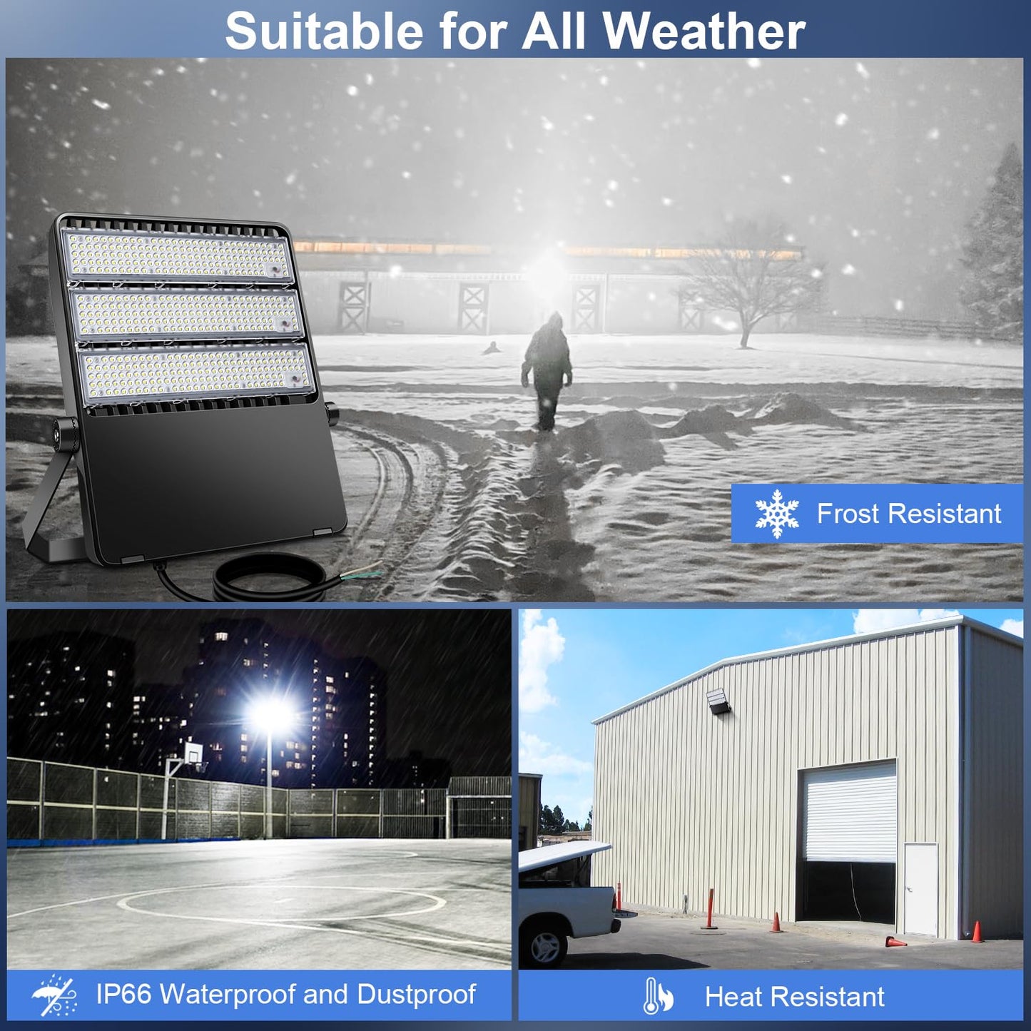 BIRITALO 52200LM LED Stadium Flood Light Commercial Eqv 2400W Super Bright 145LM/W 5500K 360W LED Arena Light Outdoor 85-277V IP65 Waterproof Backyard Wall Yoke Mount Fixture 2 Pack