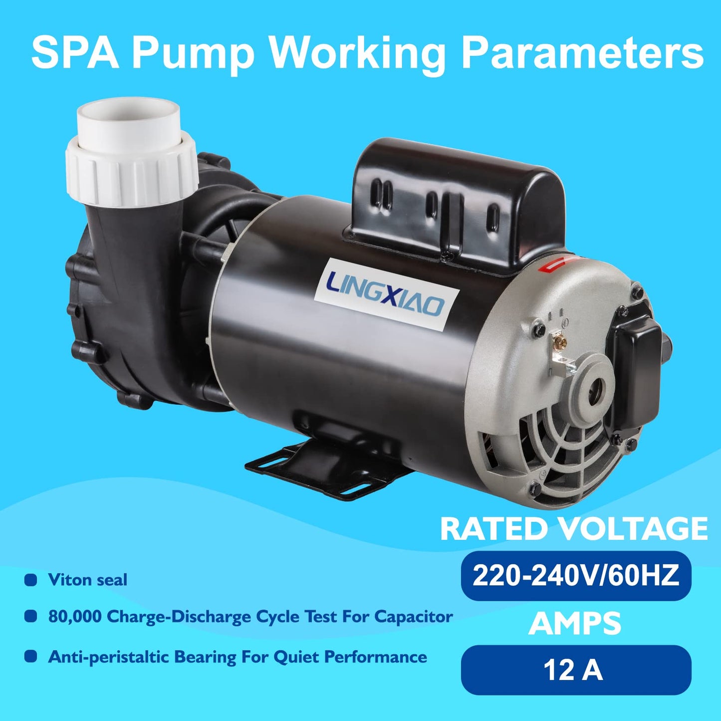 LINGXIAO SPA Pump, Single Speed SPA Hot Tub Pump - 56 Frame LX SPA Pump Motor 4HP, 220-240V, 2" Port (Model: 56WUA400-I)