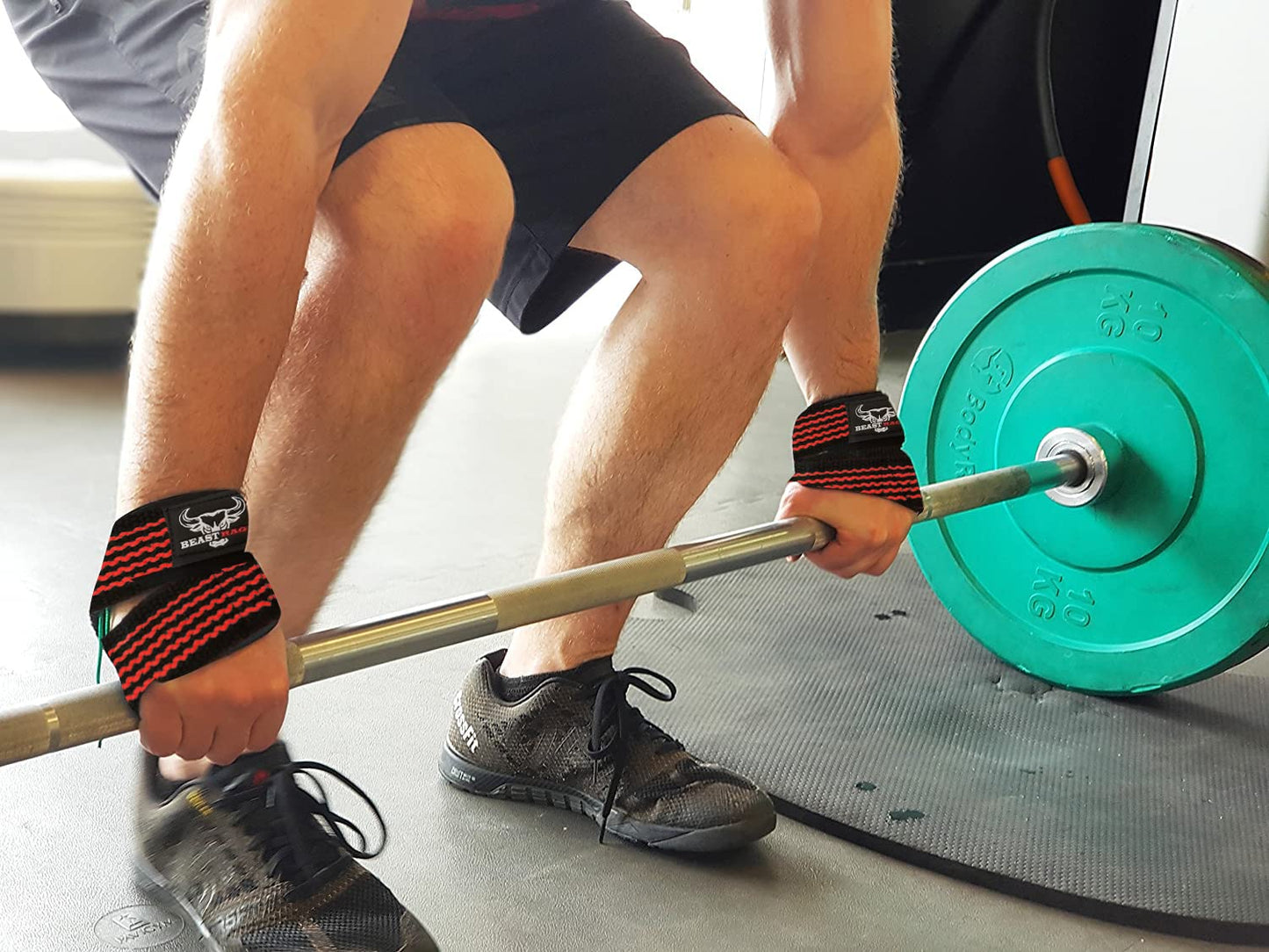 BEAST RAGE Heavy Duty Lifting Wrist Straps for Weightlifting, Figure 8 Loop Powerlifting Deadlift Strap wraps Weights Padded Support Professional Fitness Gym Bodybuilding (Red)