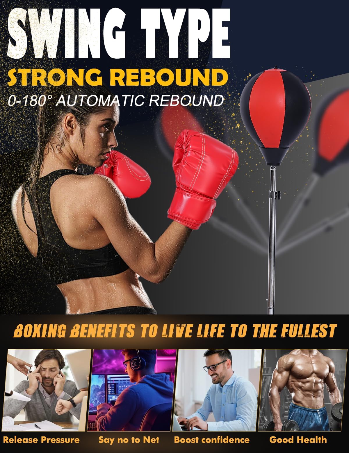 Punching Bag with Stand, Boxing Bag for Adults - Height Adjustable - Speed Bag for Training, Boxing Equipment, Stress Relief & Fitness