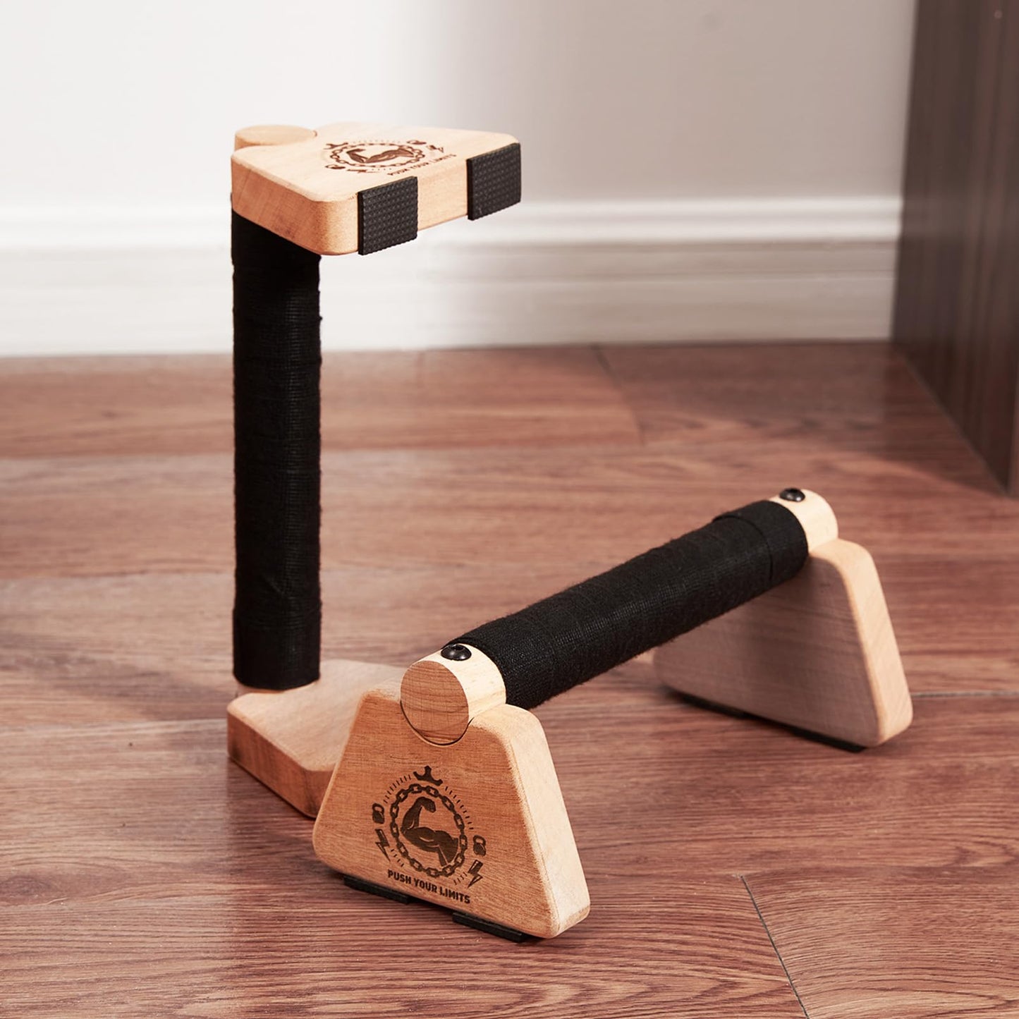 SANOSY Push Up Stand, 2 PCS Wood Parallettes Bars, 9" Wooden Calisthenics Equipment, Handstand Blocks and Pushup Handles for Handle Stands Grip Strength Training, Planks Calisthenics