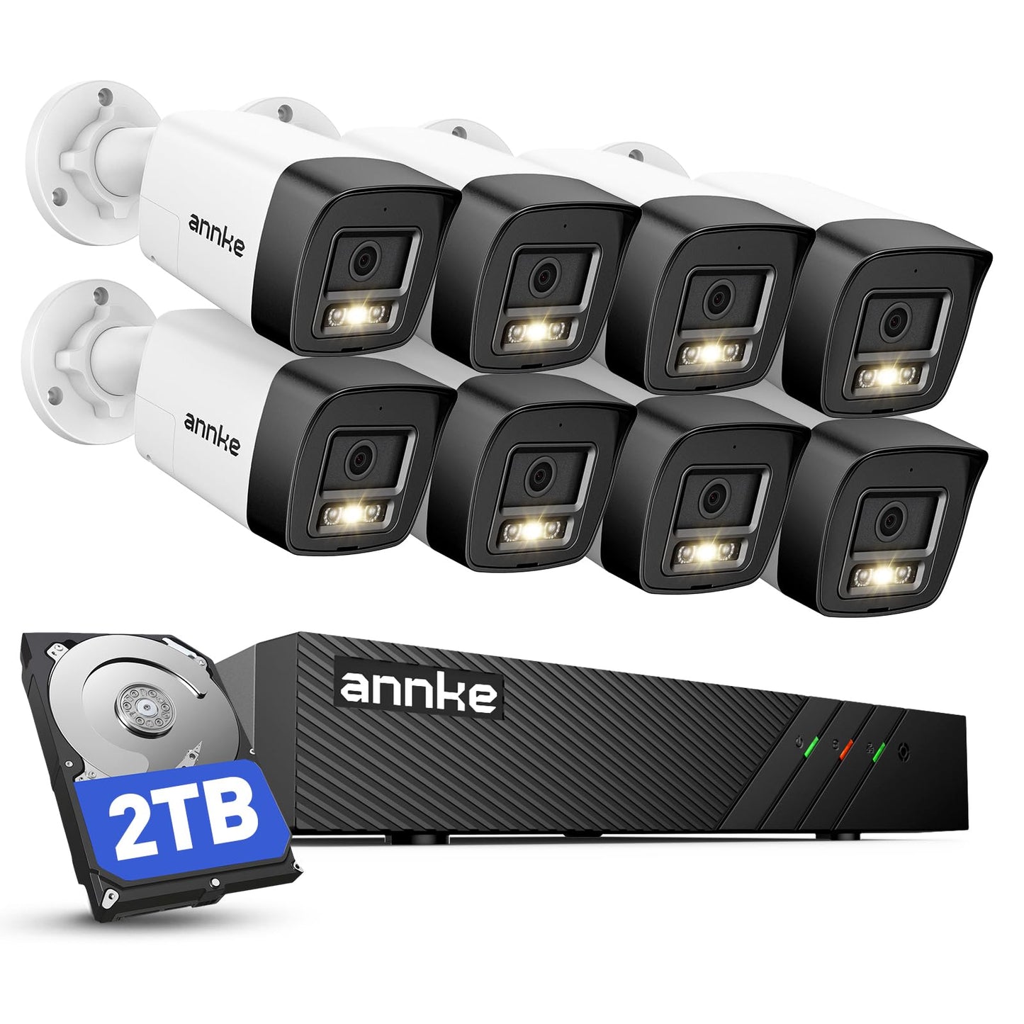 ANNKE H500 3K 5MP Poe Security Camera System, 8CH H.265+ NVR with 2TB HDD, 8pcs Wired Outdoor Bullet IP Camera with Red & Blue Light and Audio Alarm, Human/Vehicle Detection, Two-Way Talk, IP67