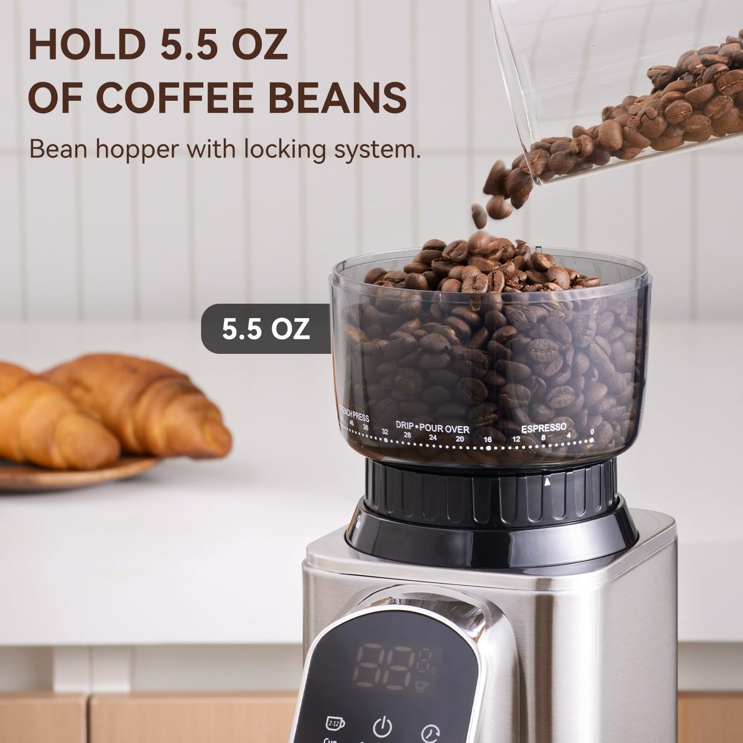 Olayks Conical Burr Coffee Grinder Electric with Electronic Timer, Anti-Static, Coffee Grinders for Home Use, Adjustable Conical Burr Mill with 48 Precise Settings for Espersso/Drip/French Press