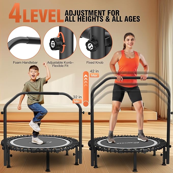 Bungee Rebounder Trampoline,ANCHEER 40" Foldable Fitness Trampoline with 4-Level Adjustable Handlebar, 450LBS Capacity, Resistance Ropes&Upgraded Bungees Safe for Home/Cardio,Workout Indoor/Outdoor
