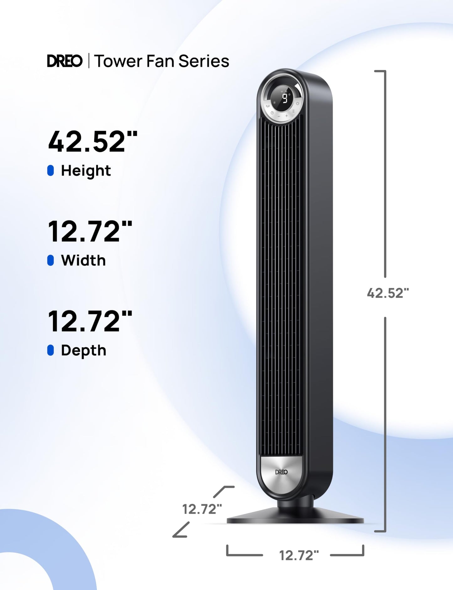 DREO Smart Tower Fans for Home, 90° Oscillating Fan Bedroom Indoors, Voice Control Floor with 12H Timer, 42 Inch Quiet Bladeless Standing LED Display, 9 Speeds, Work Alexa/Google