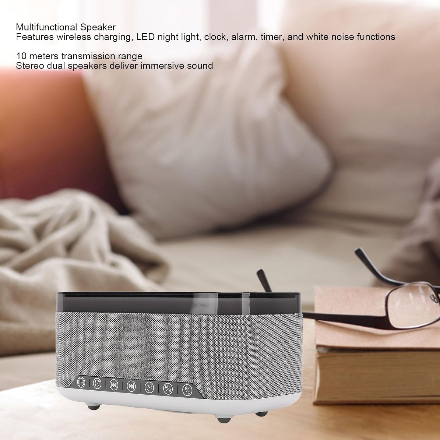 YUEHISY Bluetooth Speaker with Wireless Charging, Multifunctional Wireless Speaker, White Noise Sound Machine with LED