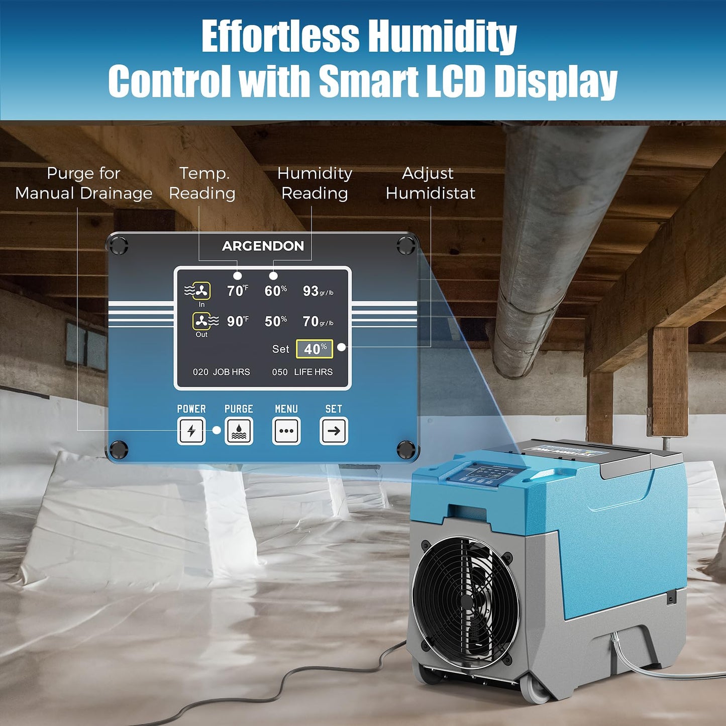 ARGENDON 180 PPD Commercial Dehumidifier with Pump, Large Space Dehumidifier with Drain Hose for Basement/Crawlpace/Home/Industry Use, Water Damage Restore, Auto Defrost, Memory Starting