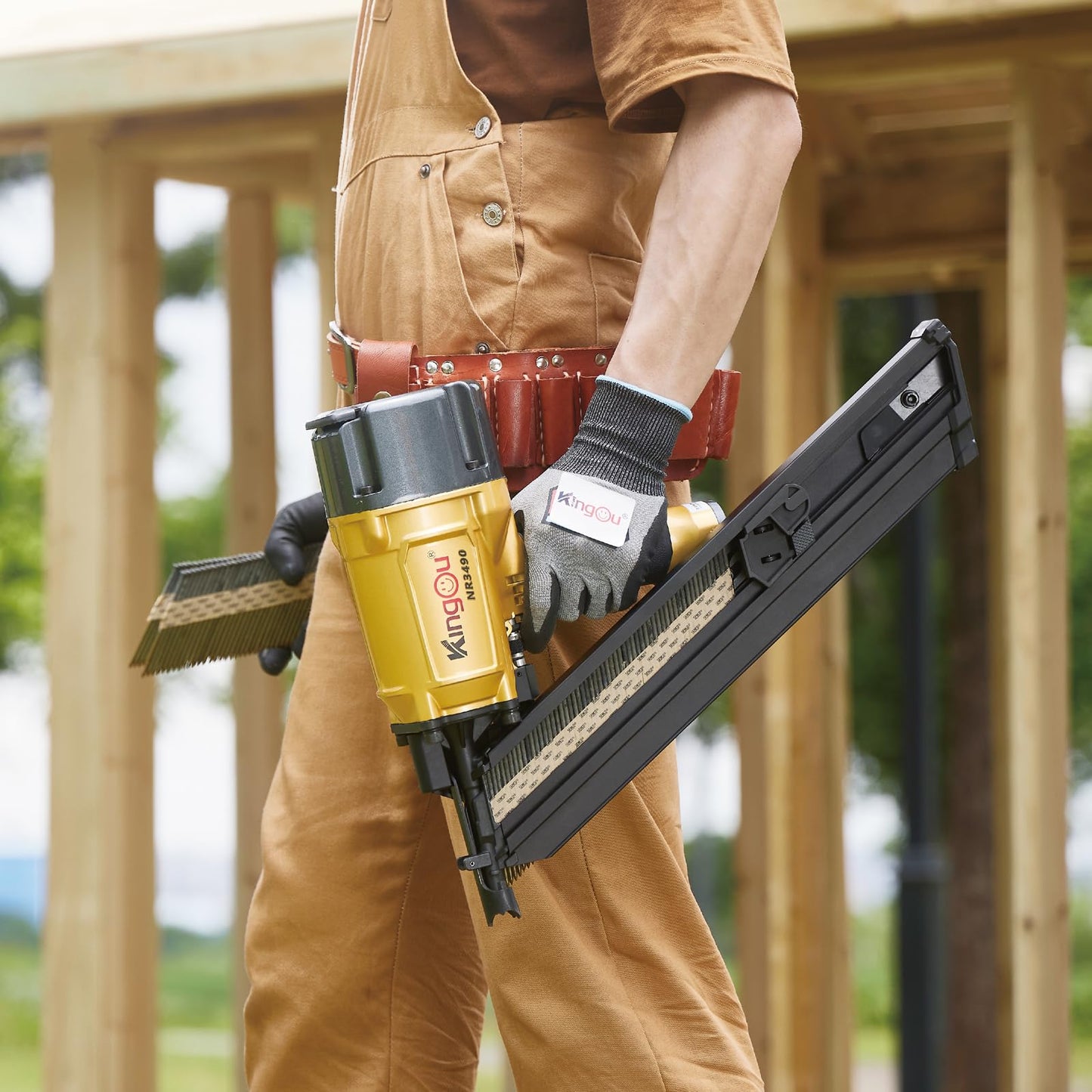 KingOu NR3490 34 Degree 3-1/2" Clipped Head Framing Nailer Aluminum Magazine With 200 nails