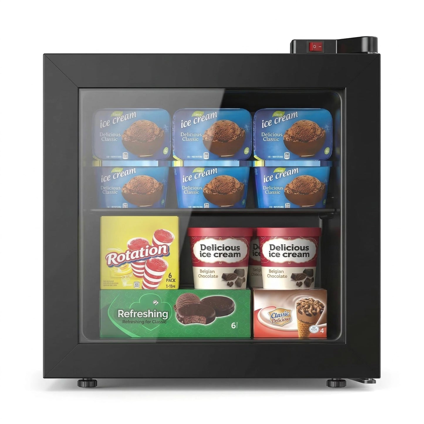 Electactic 1.1 Cu.ft Mini Freezer with Display Glass Door, 7-Level Temperature Control, -10°F to -18°F Deep Upright Freeze, Quiet & Energy-Saving Design, Black