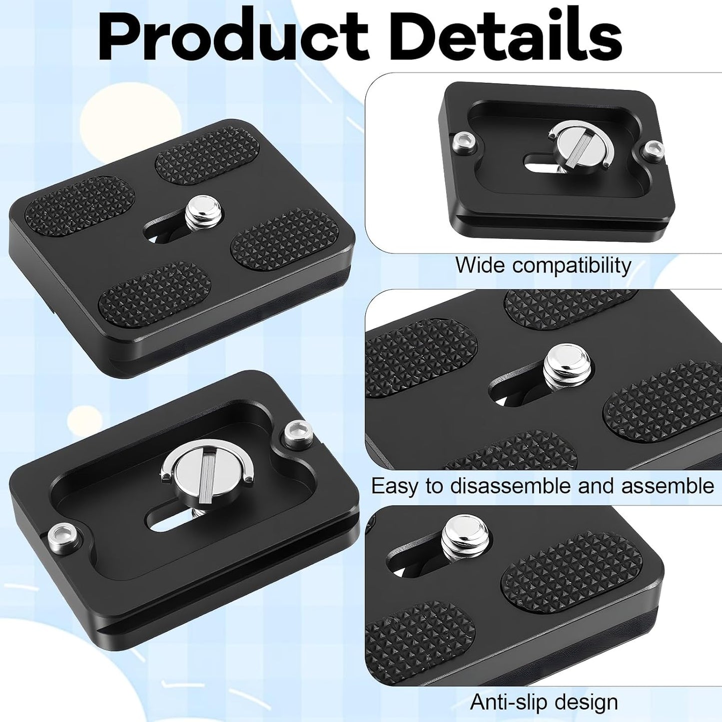 Skrfren 2 Pack Set 1/4"-20 PU50 Universal Tripod Plate, Tripods Quick Release Plate Aluminum Alloy Camera Tripods Mount