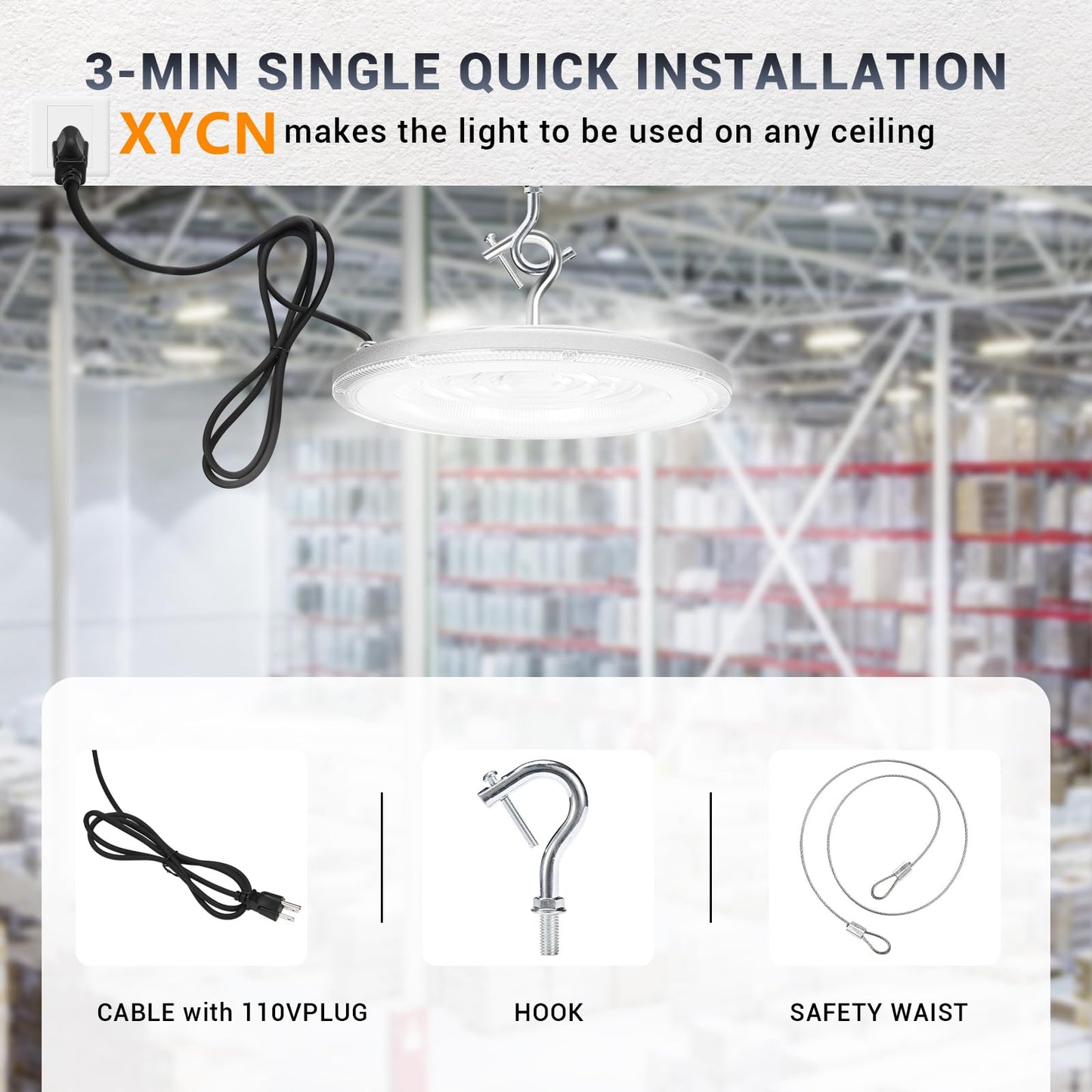 XYCN 15 Pack 300W UFO Led High Bay Light,120VAC,5000K Daylight Commercial Bay Lighting,IP66 Waterproof,45050LM,1300W MH/HPS with Plug Area Light for Warehouse/Shop/Workshop/Barn/Gym/Factory