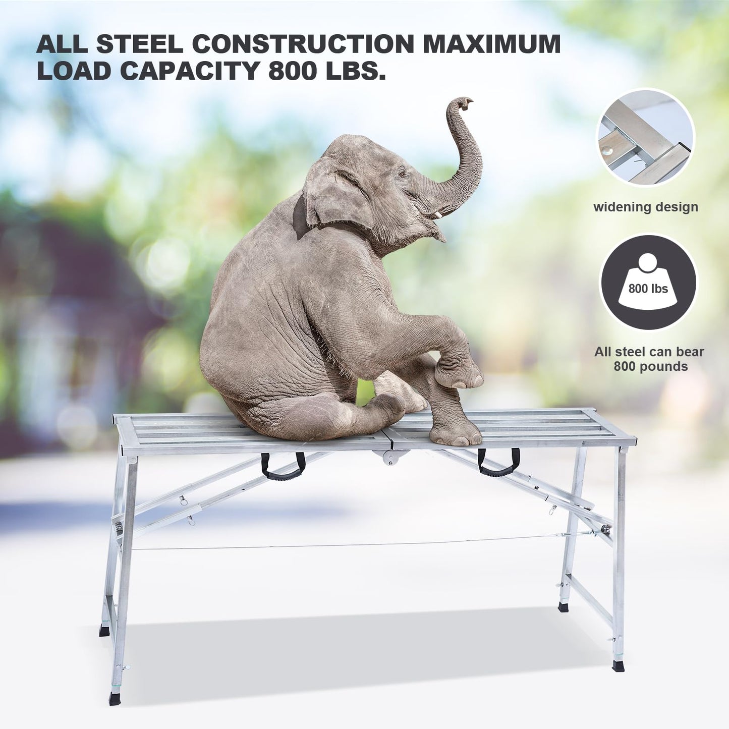 Adjustable Work Platform with 800 lb Duty Rating, Steel Step Ladder, Portable Folding Scaffolding Platform for RV Cleaning High Painting Walls, Drywall, Decorating (180 CM)
