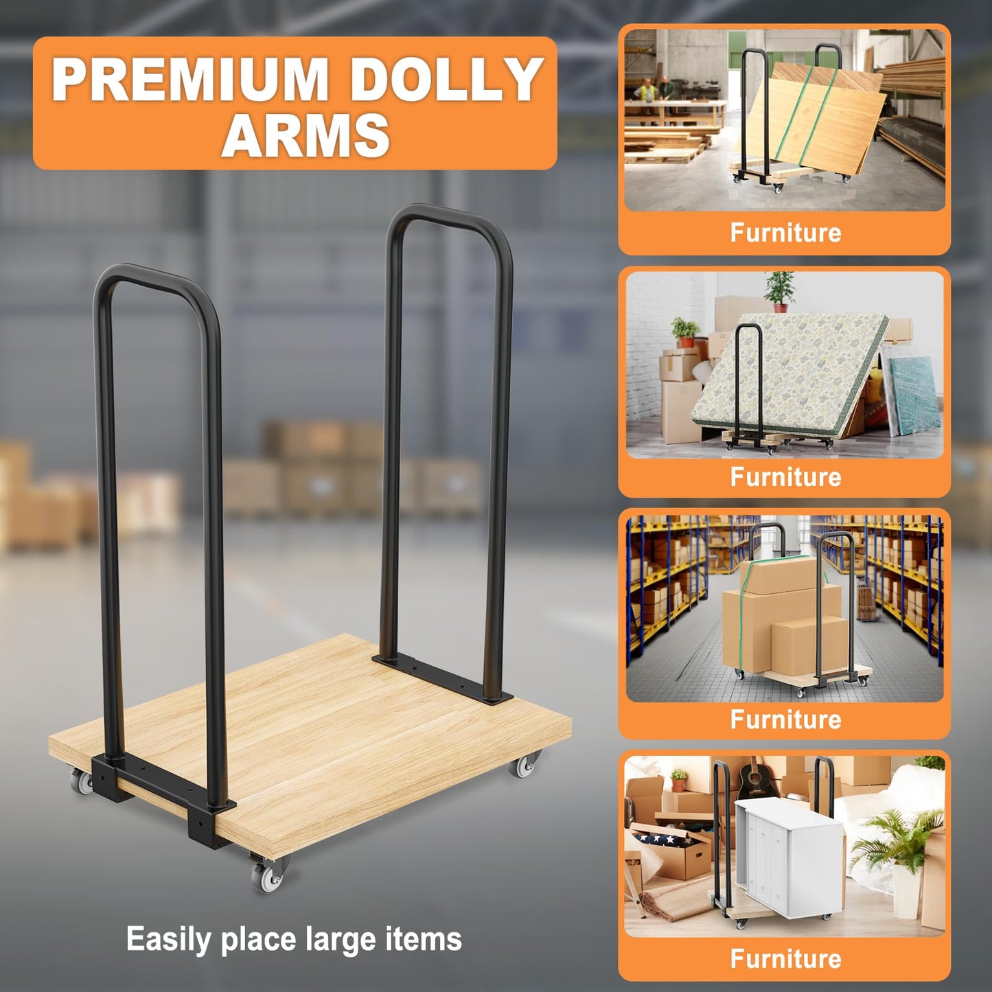 Cart Handle Dolly Converter 12.8 Inch Width x 28 Inch Height Multifunctional Converter Arms 500LBS Capacity Panel Dolly Handling Equippment， Mattress Mover