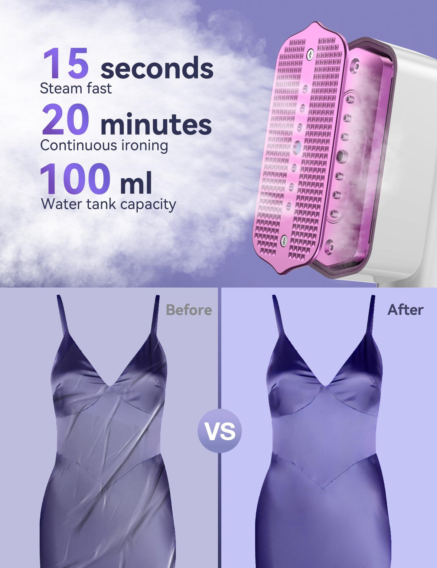 Steamer for Clothes,Sundu Portable 2-in-1 Steamer & Iron,15s Heat-up,100ml Tank,Ironing Gloves,20 Min Steam,Wrinkle Remover,Garment Steamer for Travel & Home(Charm White)