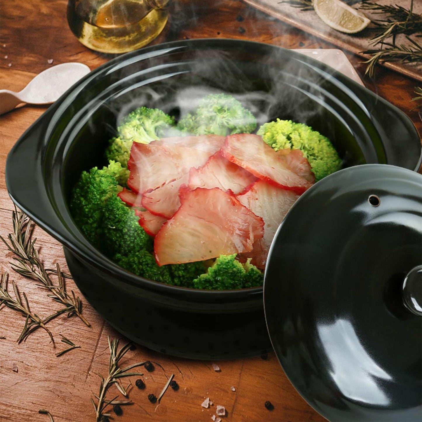 1.9 Quart Clay Pot for Cooking with Lid - Black Earthenware Pot & Olla de Barro for Korean, Soup & Rice - Non-Stick Clay Cookware for Stovetop & Oven