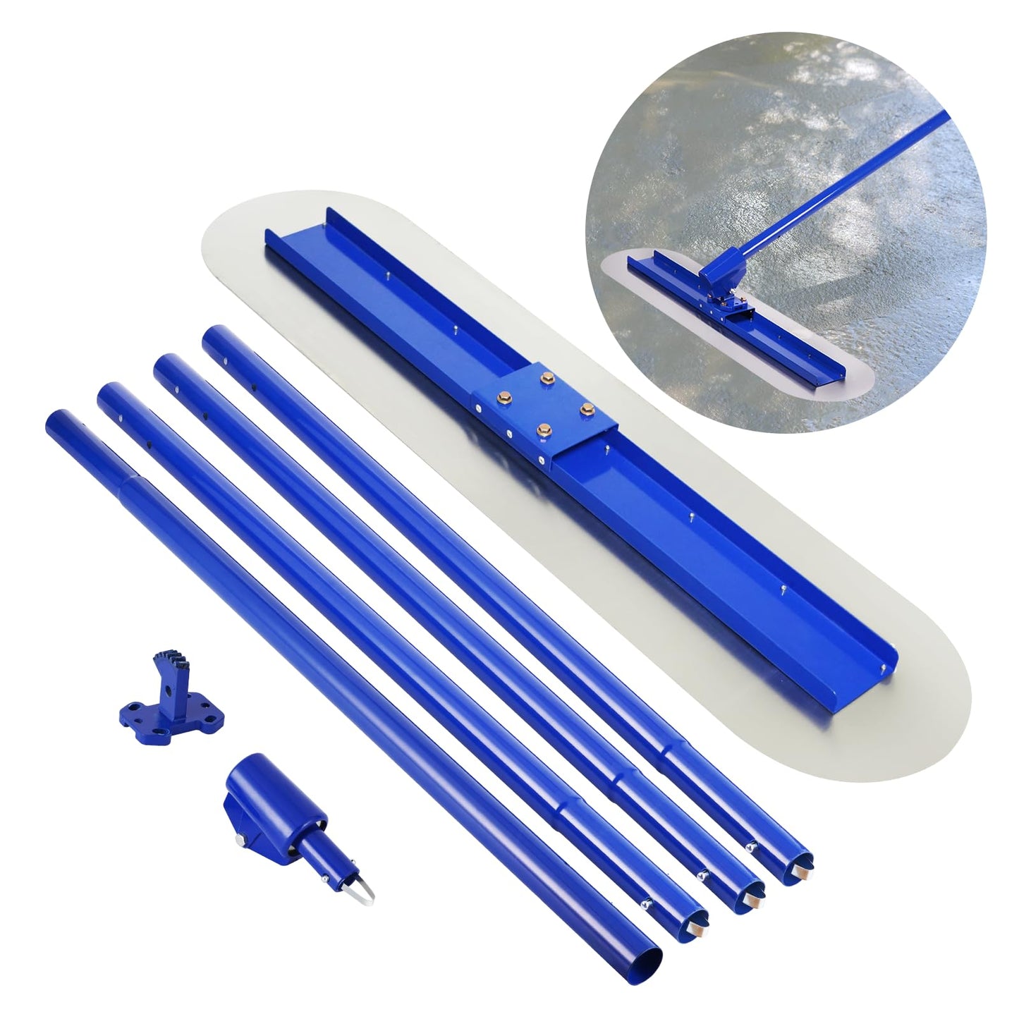 Meticuloso Bull Float, 48''x12'' Concrete Float, Stainless Steel Concrete Bull Float Kit, with 4 Handles and Bull Float Bracket, Finishing Bull Float Concrete Tools for Concrete Finishing