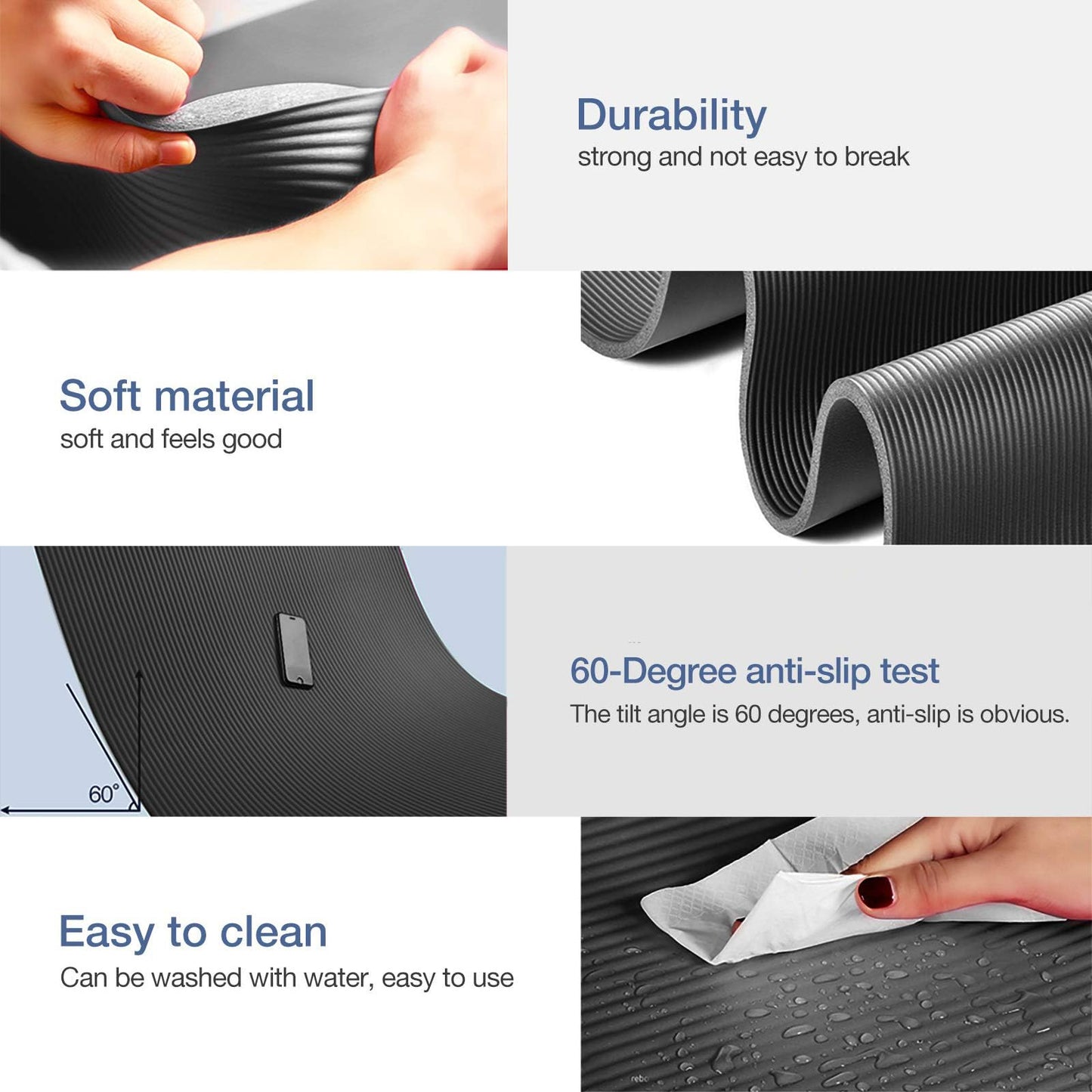 Gruper Thick Yoga Mat Non Slip, Large Size 72" L x 32" W x 0.6" TH, Premium Exercise & Fitness Mat with Carrying Strap and Bag, Workout Mats for Home (Black, 72 * 24 * 0.4 Inches)