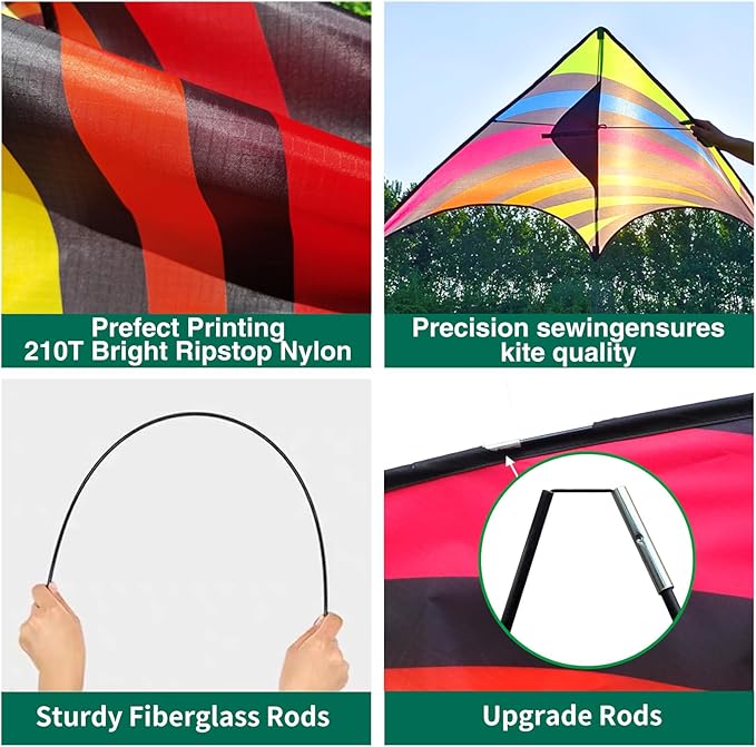 Mint's Colorful Life 3 Pack Delta Kite Set for Kids & Adults, Easy to Fly Large Kites for Beginners, Perfect Family Kites for Park and Beach Trip with 300ft String Included