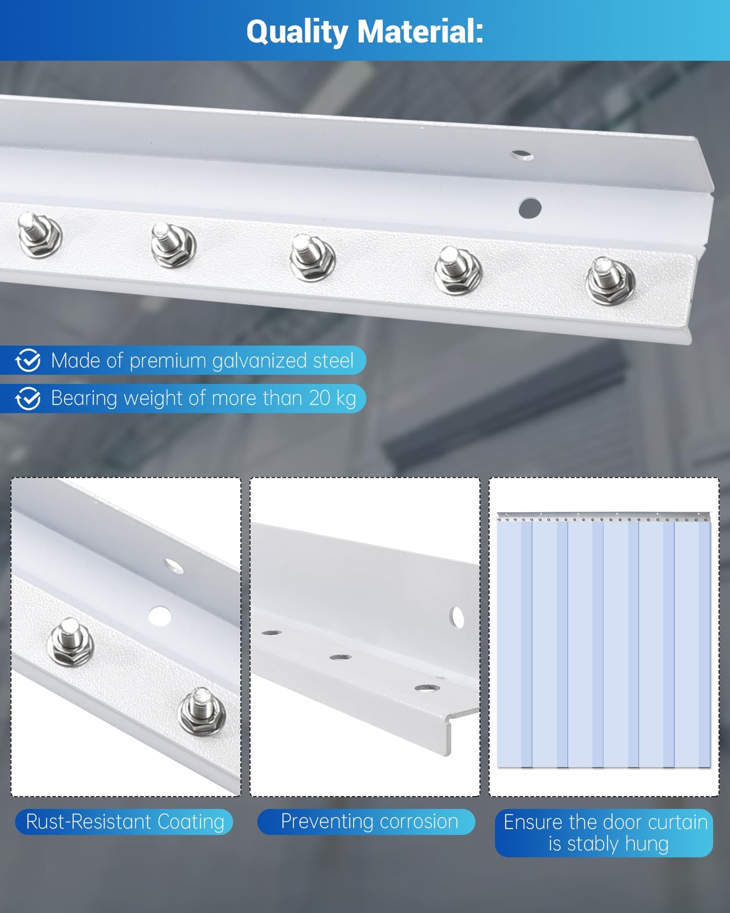 8- Foot Strip Curtain Door Hardware, Commercial Industrial Use Plastic Strip Door Hanger（Not Equipped With Plastic Rubber Curtain）, Galvanized Steel, Fit for Porch/Garage/Warehouse/Pet House Curtain