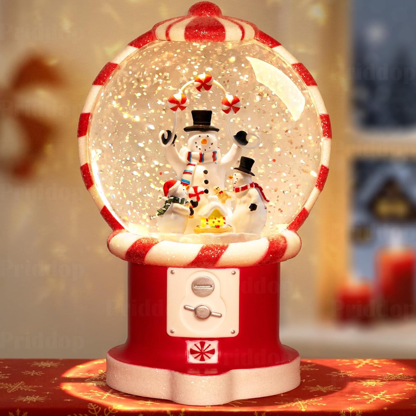 Priddop Snowman Snow Globe | Musical Glitter Vending Machine Christmas Decoration - 7.8 Inch