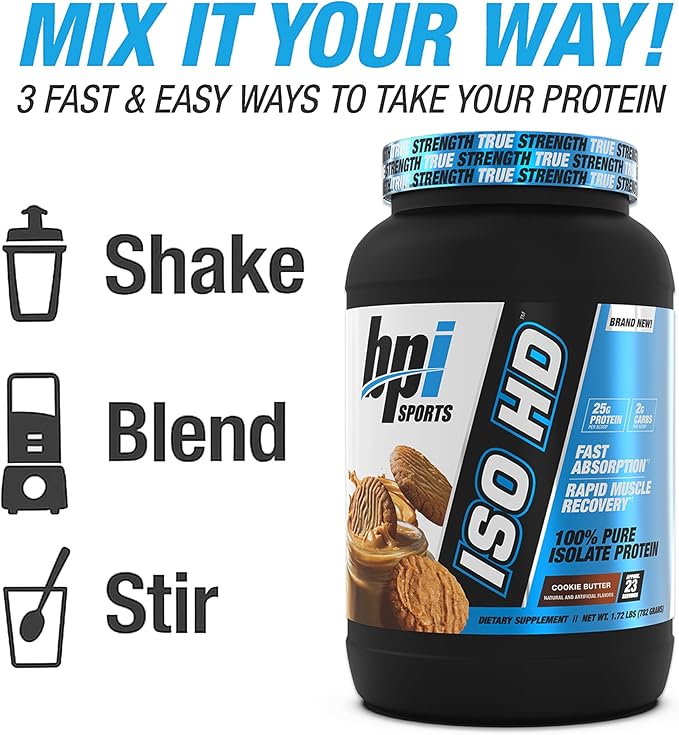 BPI Sports ISO HD Isolate Protein Powder ??100% Whey Isolate, Protein Powder for Muscle Gain - Cookie Butter - 1.6 Lb - 23 Servings