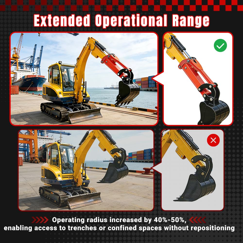 AvmrLc Professional 26 Inch Mini Excavator Extension Arm for 0.8-2 Ton Excavators, Heavy Duty Steel Structures, Quick Change Excavator Boom Arm, Ditch Digging & Trenching Boom with Extended Reach