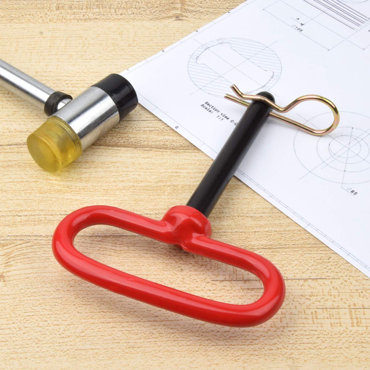 2PCS 1/2*4-1/2 "Hitch Pin and Clip Red Handle Hitch Trailer PinsTowing Security Pin for Trailers, Lawn Equipment & Snow Plows - Easy Install Hitch Pin