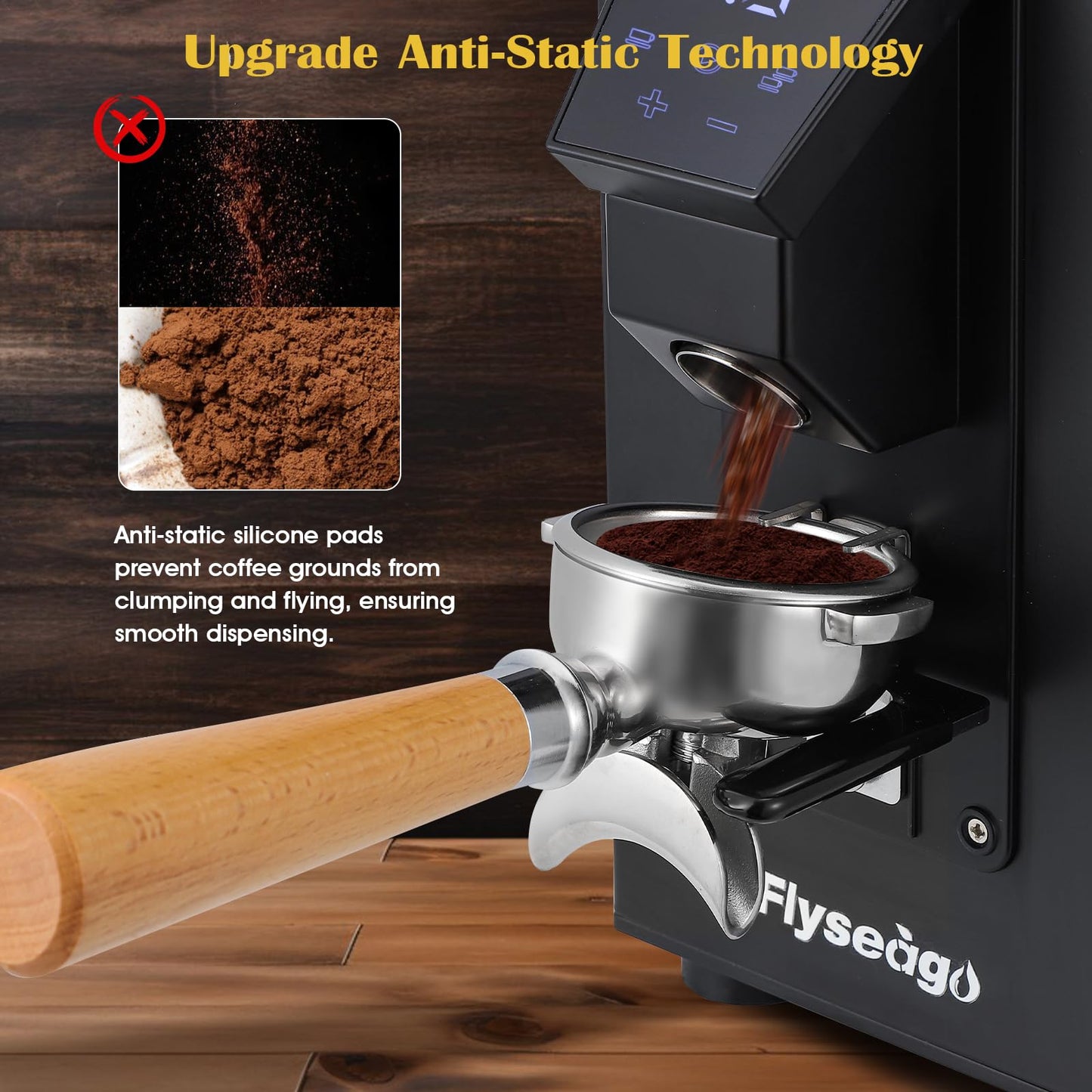 Flyseago Commercial Coffee Grinder Heavy Duty - 18 Precise Settings, 64mm SS Flat Burrs, Touch Control, 35oz Hopper for Business and Home Use, 400w