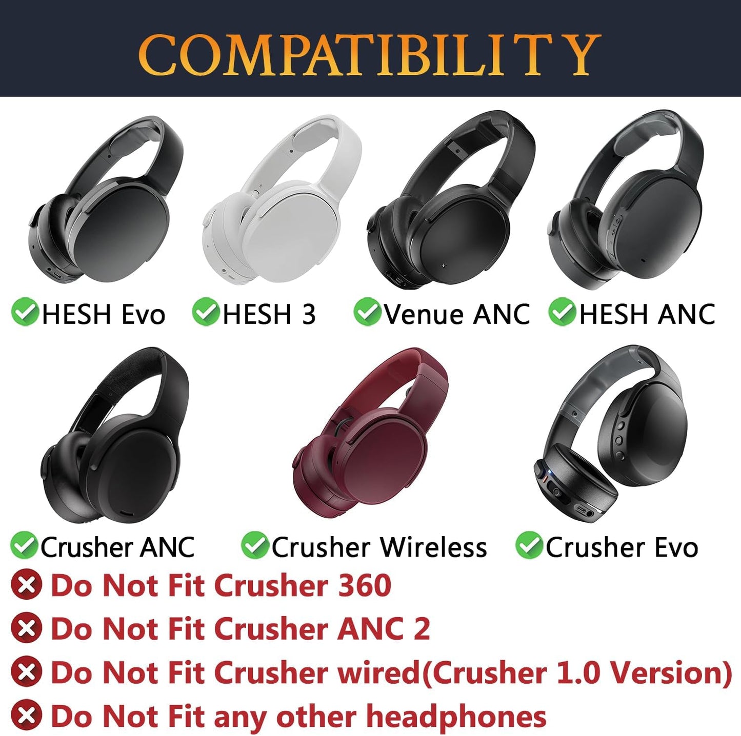 SOULWIT 3/ANC/Evo Wireless/540/ANC/Evo Mesh Fabric Replacement Earpads for Skullcandy Hesh & Crusher & Venue ANC