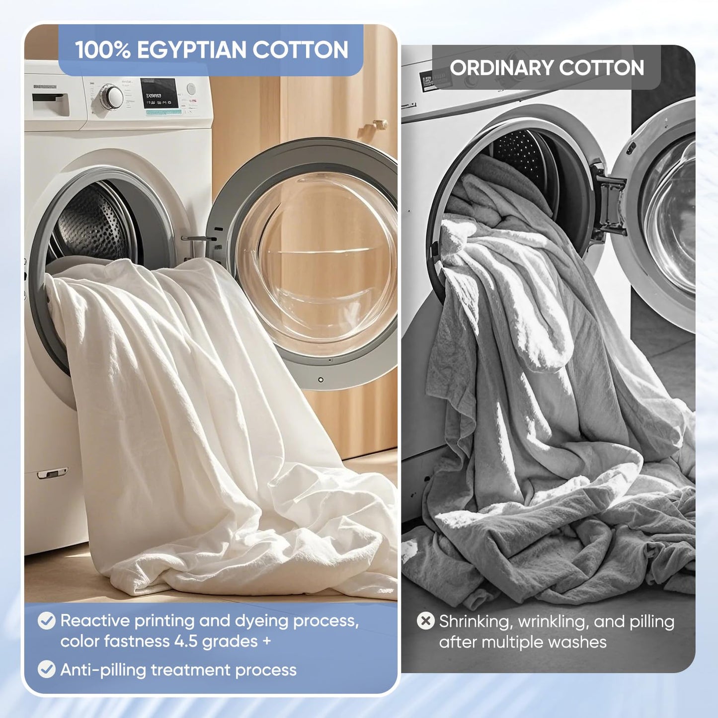 TWK 1200 TC 100% Egyptian Long-Staple Cotton Bedding Sheets Set, Luxury Hotel Style Deep Pocket with Elastic Reinforced Seams Sheet Set, Soft & Comfy Natural Sheets (White, King)