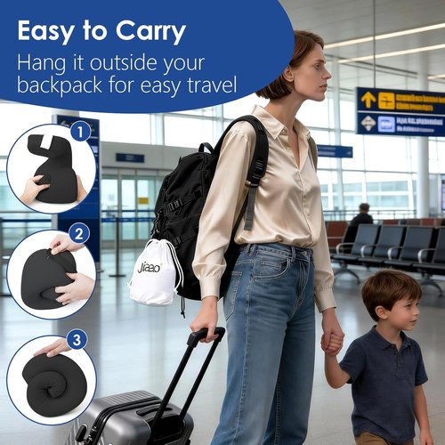Jiaao Travel Pillow - Memory Foam Neck Support with Eye Mask & Earplugs | Ideal for Airplanes & Road Trips