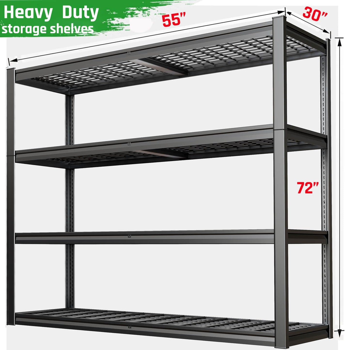 SKZNSA 30" Deep Garage Shelving Unit, 55" W x 30" D x 72" H, Heavy Duty Garage Storage Shelves, 4 Tier Industrial Adjustable Shelves for Basement Warehouse, Commercial Shelving