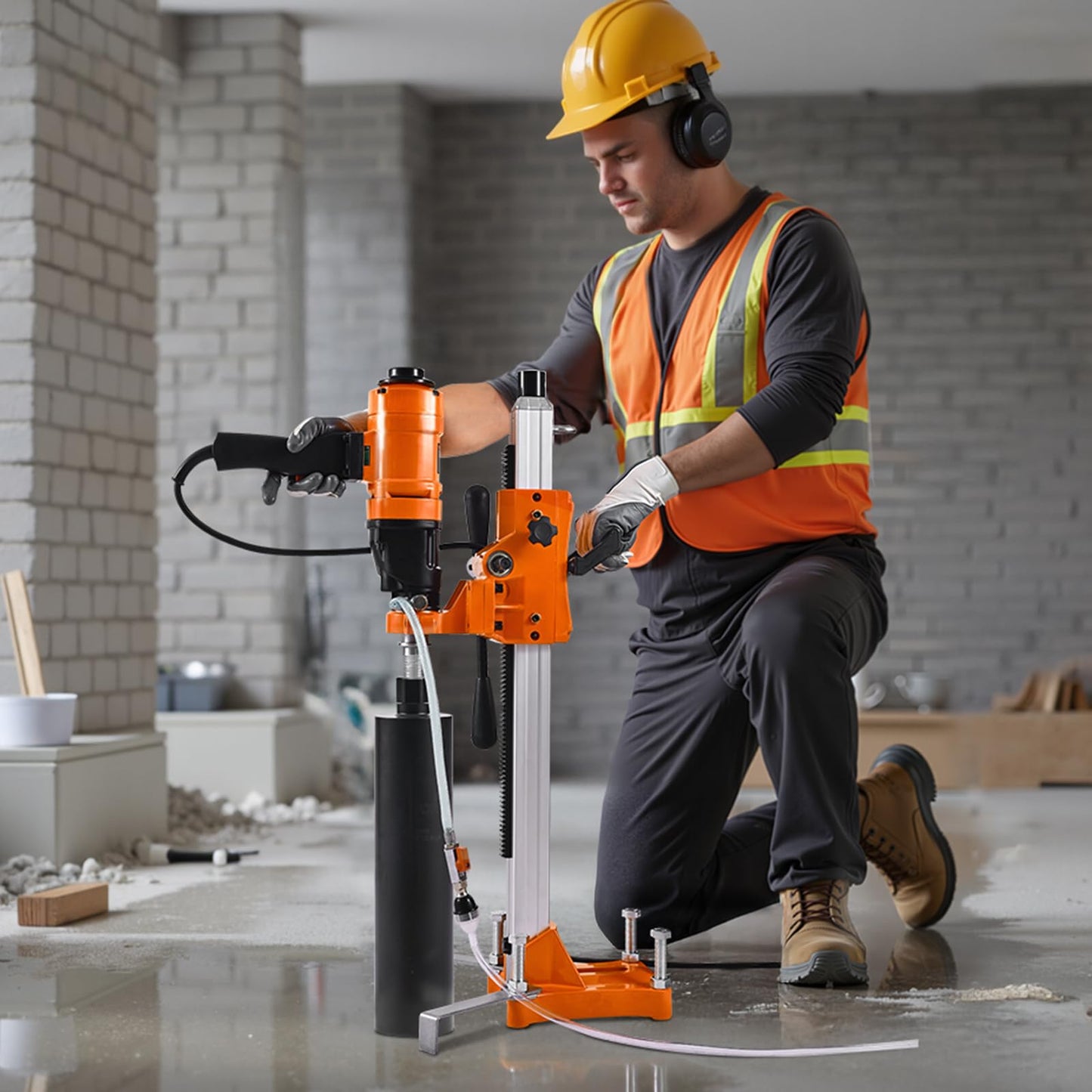 VEVOR Diamond Core Drilling Machine, 8 in Drilling Diameter, 2-in-1 Handheld & Stand-Mount Dry and Wet Concrete Core Drill Rig with 4 Drill Bits, 1075/2300 RPM 2-Speed, for Concrete Brick Stone, 1800W