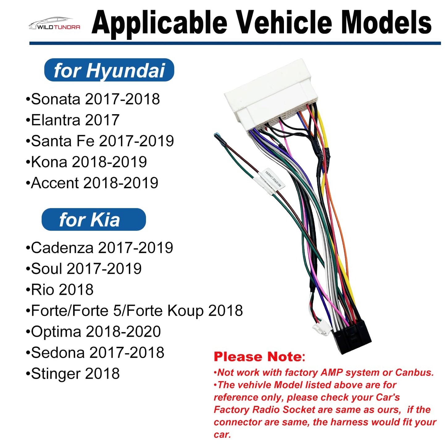 16Pin 2015-2020 2016-2020, 16Pin K2 K3 K4 ISO Aftermarket Radio Harness Adapter for Hyundai KIA Android Car Stereo