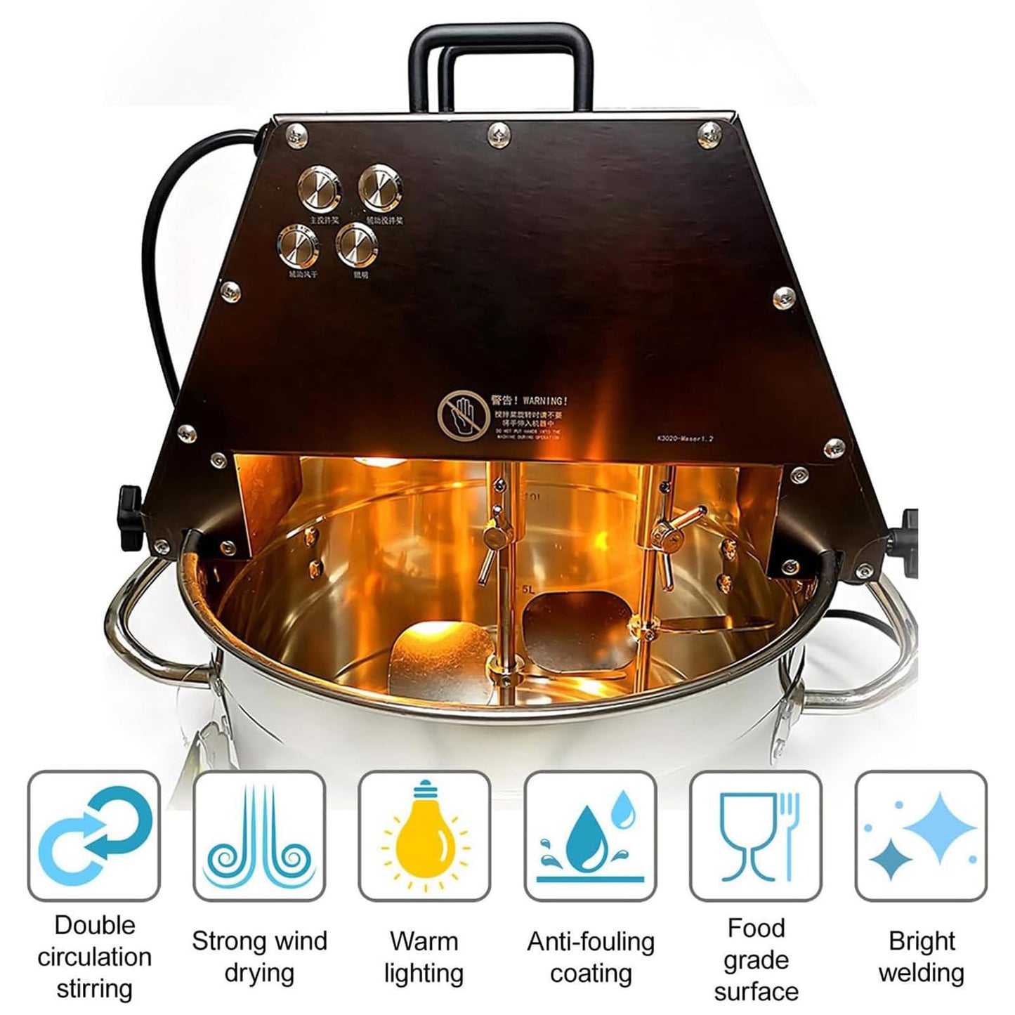 ZZBSOD Commercial Electric Food Stirrer Pot,Stainless Steel Automatic Mixer Machine with Double Stirring Paddle &Auxiliary Fan&Light,for Making Jam/Sauce/Filling