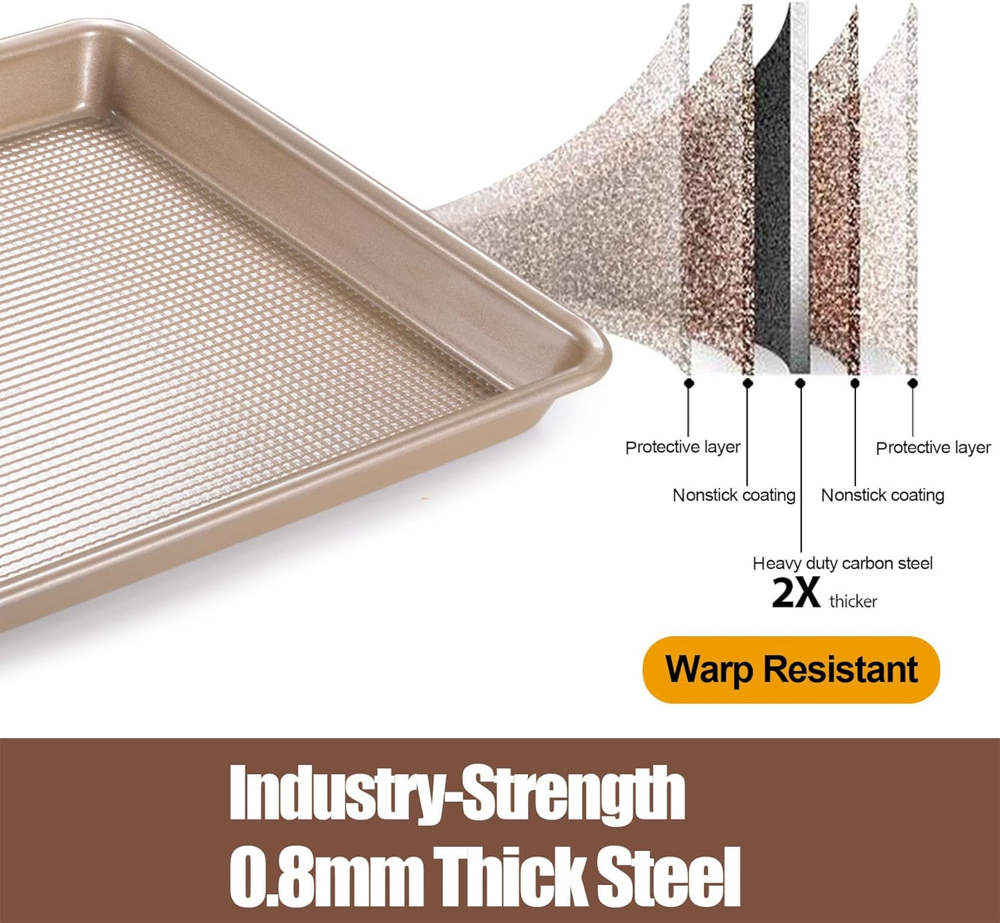 Skiennix Nonstick Cookie Sheets - Heavy Duty 2-Pack Baking Pan Set | Quarter (9x13in) & Jelly Roll (10x15in)