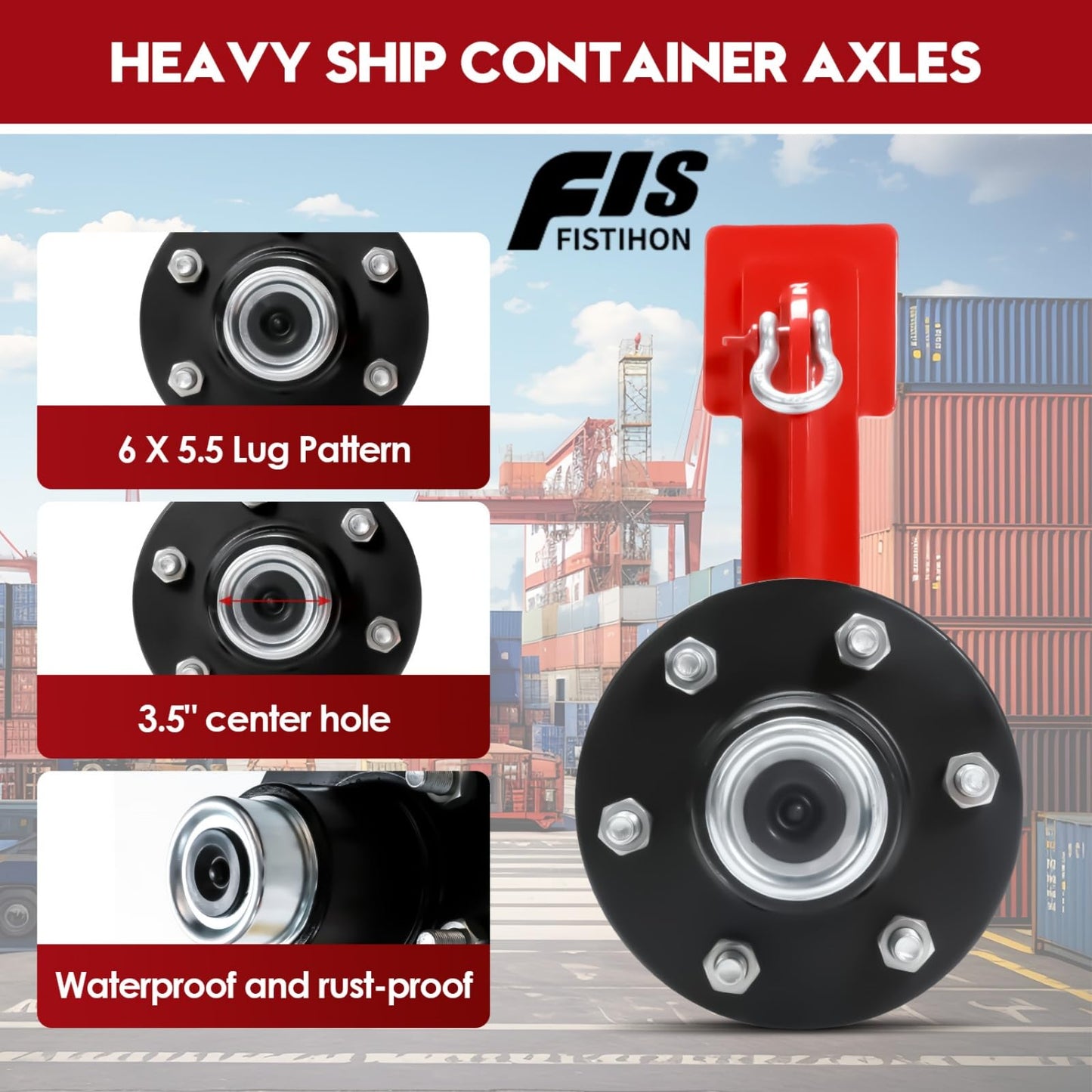 2 Pack Shipping Container Wheels 6-Lug Wheels Kit, Shipping Container Accessories, Heavy-Duty Shipping Container Axles with Heavy Duty Ratchet Tie Down-Moves 20ft - 40ft, Shipping Container