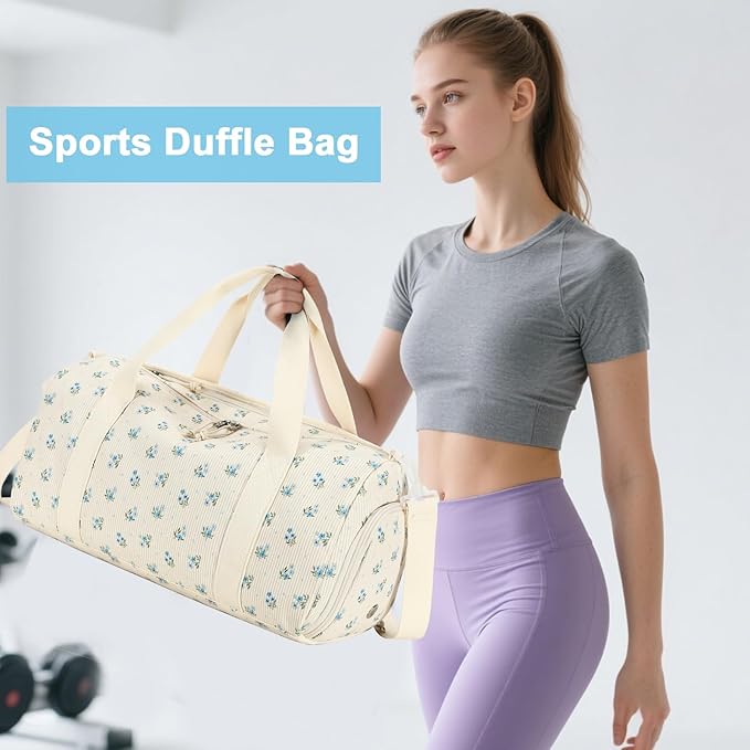 Duffle Bag for Gym Sports Women Girls Workout Travel Bag Weekender with Shoe Compartment and Wet Pocket