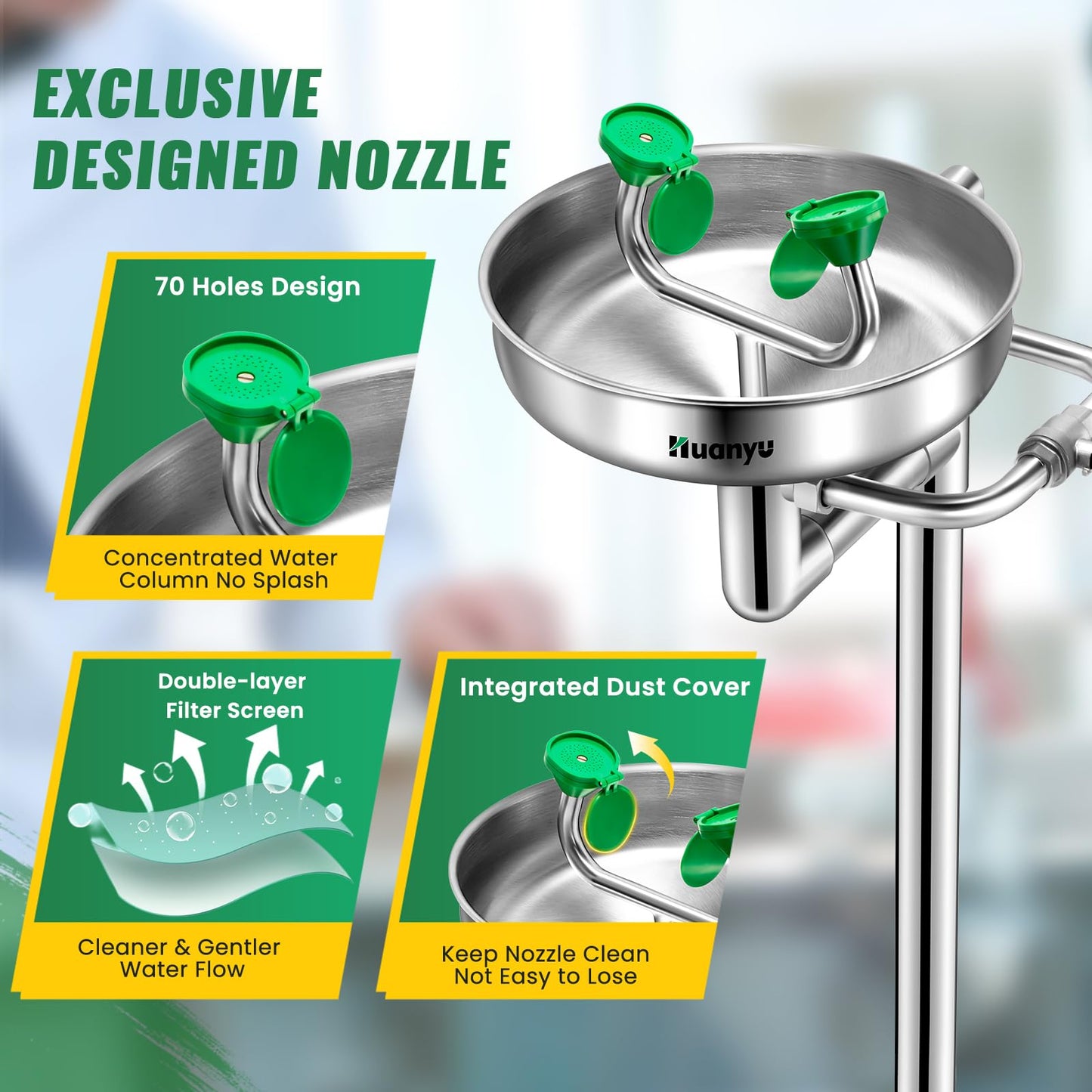 Huanyu Eye Wash Station with Shower + Stand Up Eye Wash Station (1101 * 1) +(1207-1 * 1）