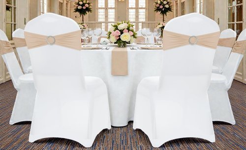 MDS Premium Stretch Spandex Chair Sashes - 100 Pack Universal Elastic Covers for Weddings & Events | Champagne Gold
