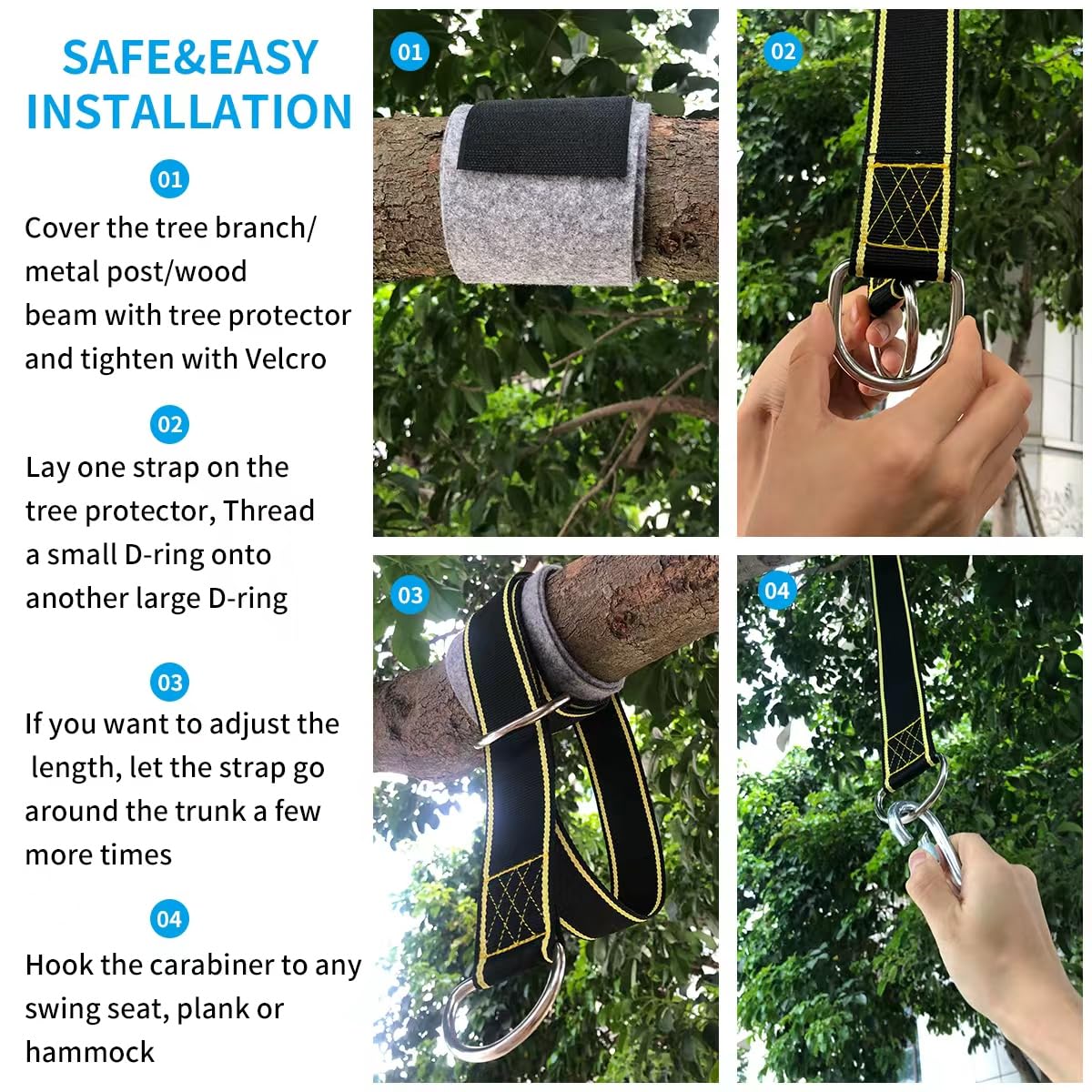 Extra Long Tree Swing Straps, 10FT Tree Swing Hanging Straps Kit Holds 1800 lbs with Tree Protector, Heavy Duty Carabiner Perfect for Swings & Hammocks