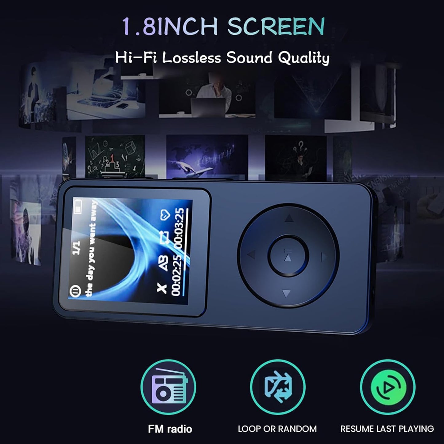 LAISANIM MP3 5.4 2.4 Inch Player with Bluetooth HiFi Sound, Screen Portable Music Player with FM, Voice Recorder, E