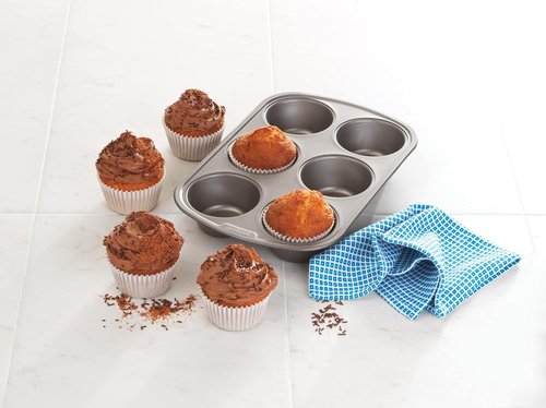 GoodCook Jumbo Texas Muffin Pan - Nonstick Steel, 6-Cup Capacity, Gray | Pack of 12
