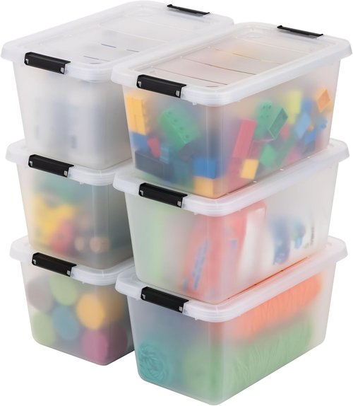 IRIS USA 6-Pack Clip Box - 13 Quart Craft Storage Bins for Home, Office & Classroom Organization