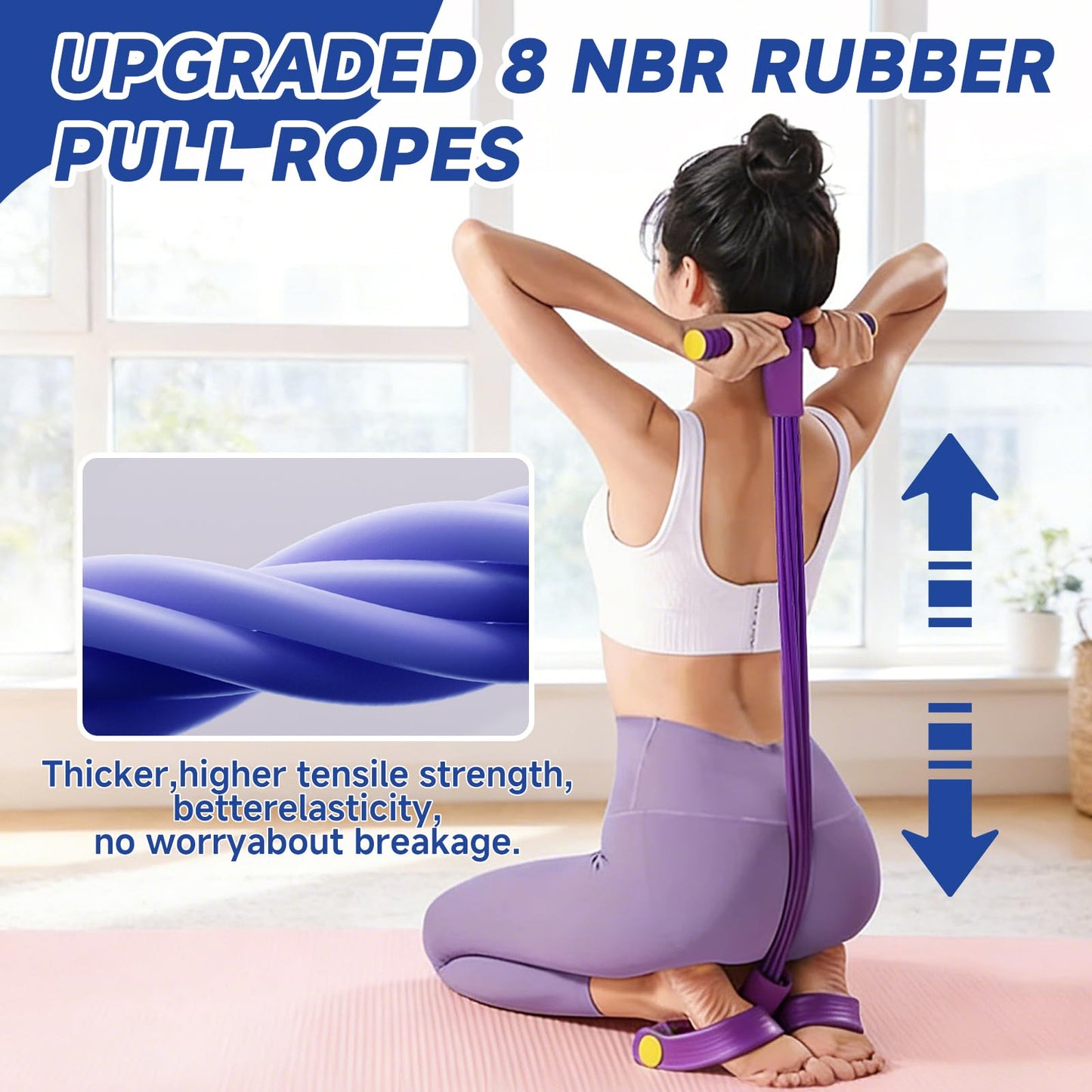 Pedal Resistance Band with Handles, 8 Tube Exercise Bands for Home Workout, Multifunctional Fitness Equipment for Abs, Waist, Legs & Full Body Training, Portable Foot Pedal Resistance Trainer