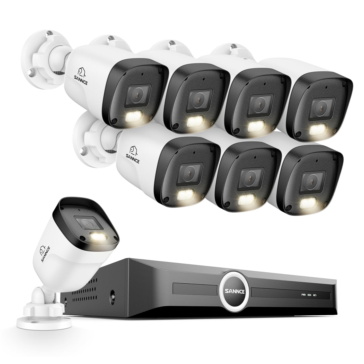 SANNCE 2K 3MP PoE Security Camera System - 8CH 6MP Surveillance NVR with 8PCS 3MP HD Clear Full Color Night Vision Bullet Cameras, IP67 Weatherproof, Audio Recording (Without HDD)