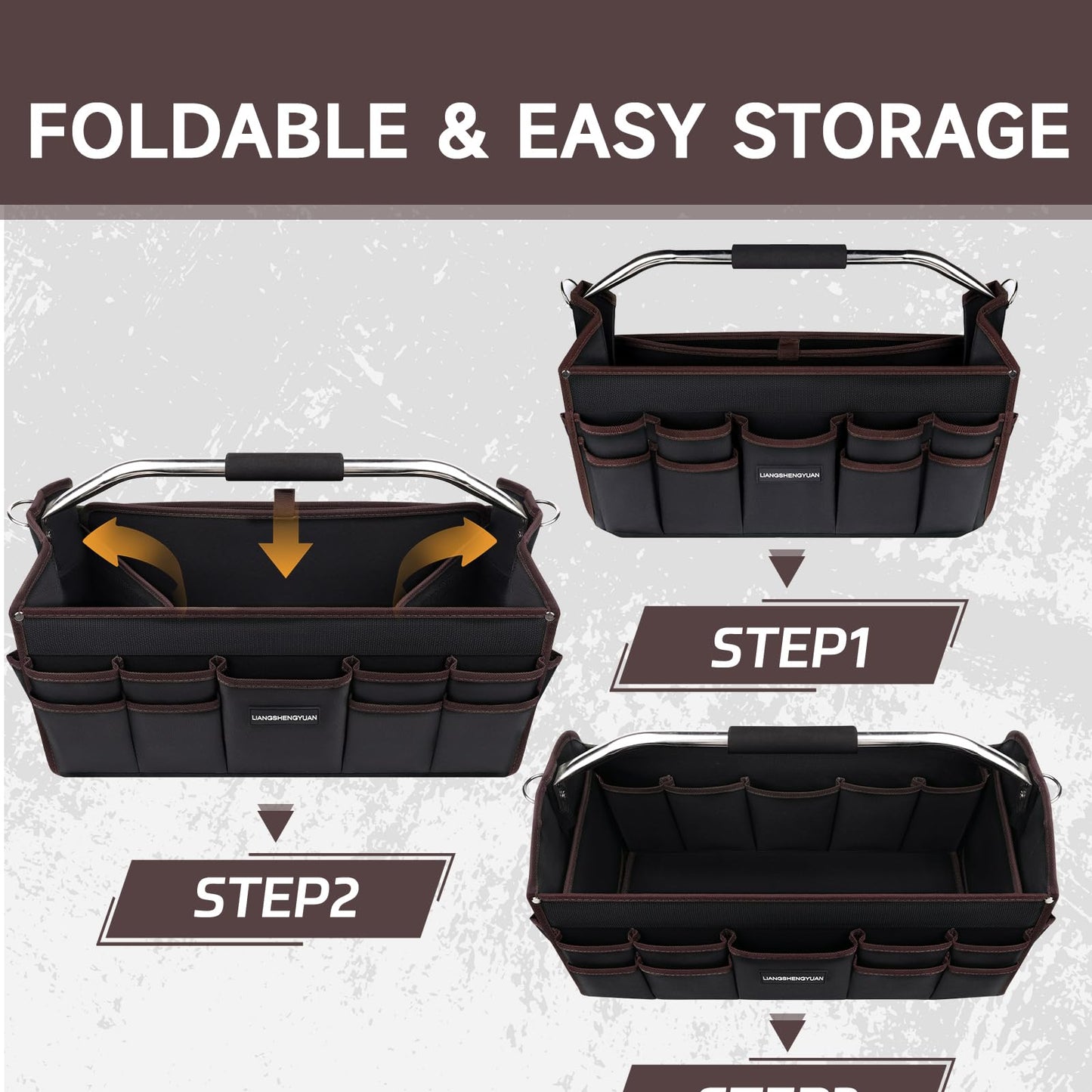20 In Tool Carrier, Open Top Tool Tote 30 Pockets, Waterproof Tool Bag For Men, Foldable Wide Mouth Electricians Tool Bag, With Stainless Steel Handle and Removable Shoulder Strap